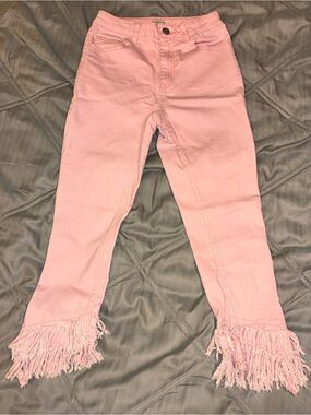 Girls' Pink Fringe Hem Jeans - Stylish Everyday Bottoms